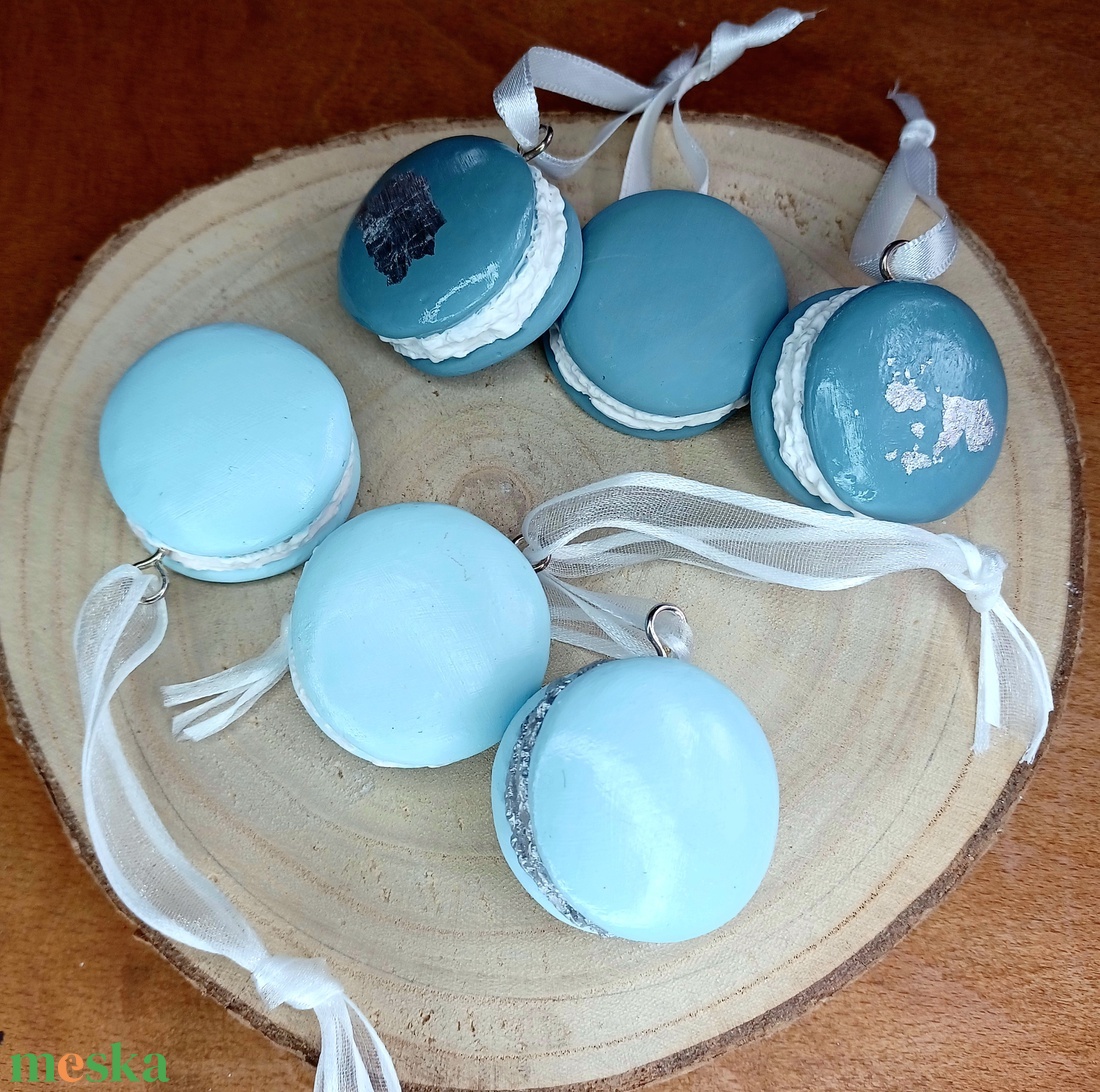 Gipsz macaron karácsonyfadísz szett kék-ezüst - karácsony - karácsonyi lakásdekoráció - karácsonyfadíszek - Meska.hu