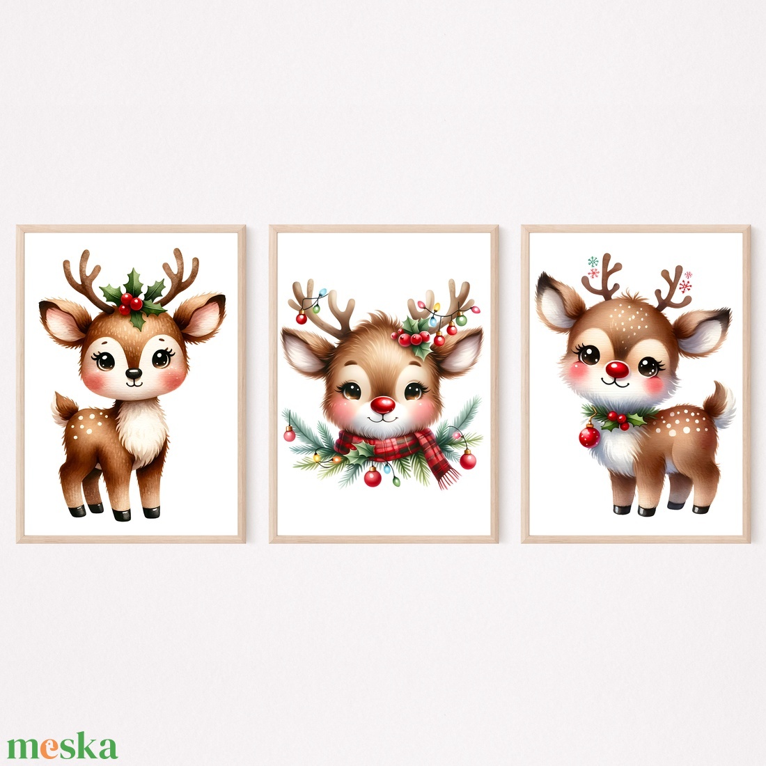 Karácsonyi rénszarvasok - dekor poszterek - A4 faliképek - 3 db - otthon & lakás - babaszoba, gyerekszoba - babaszoba kép - Meska.hu