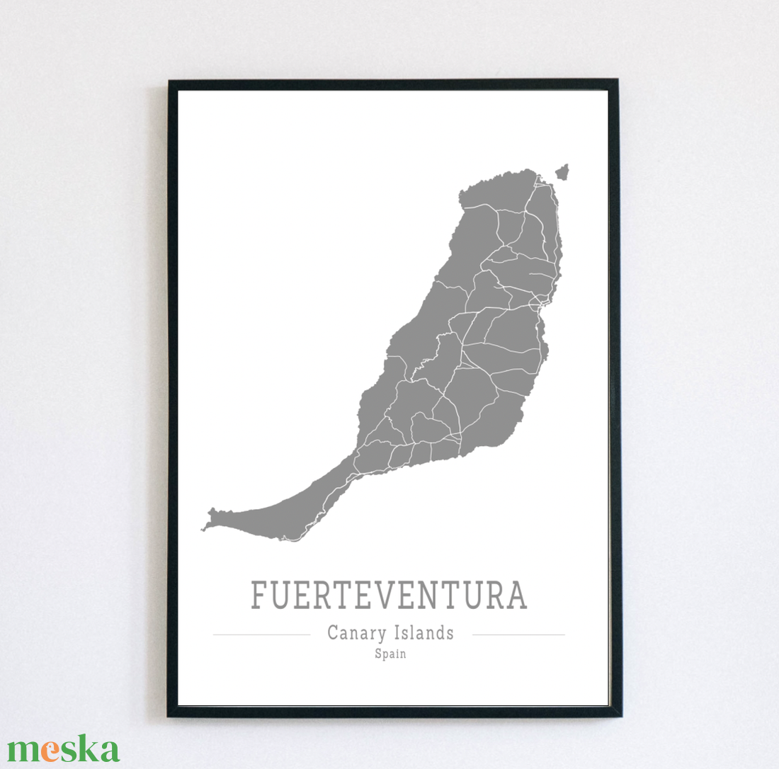 FUERTEVENTURA (Kanári-szigetek) színes minimalista dekorációs térkép - otthon & lakás - dekoráció - kép & falikép - poszter - Meska.hu