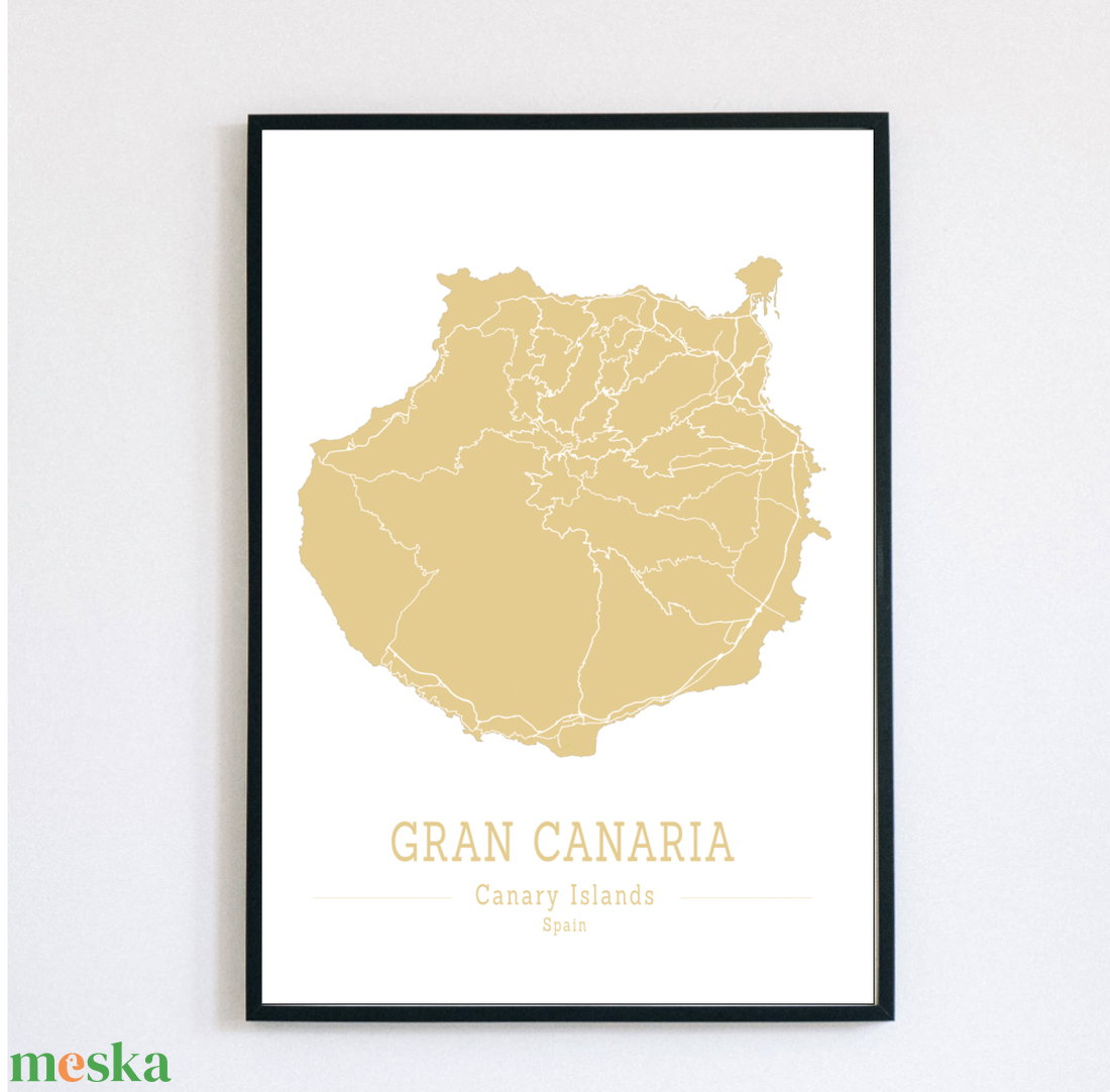 GRAN CANARIA (Kanári-szigetek) színes minimalista dekorációs térkép - otthon & lakás - dekoráció - kép & falikép - poszter - Meska.hu