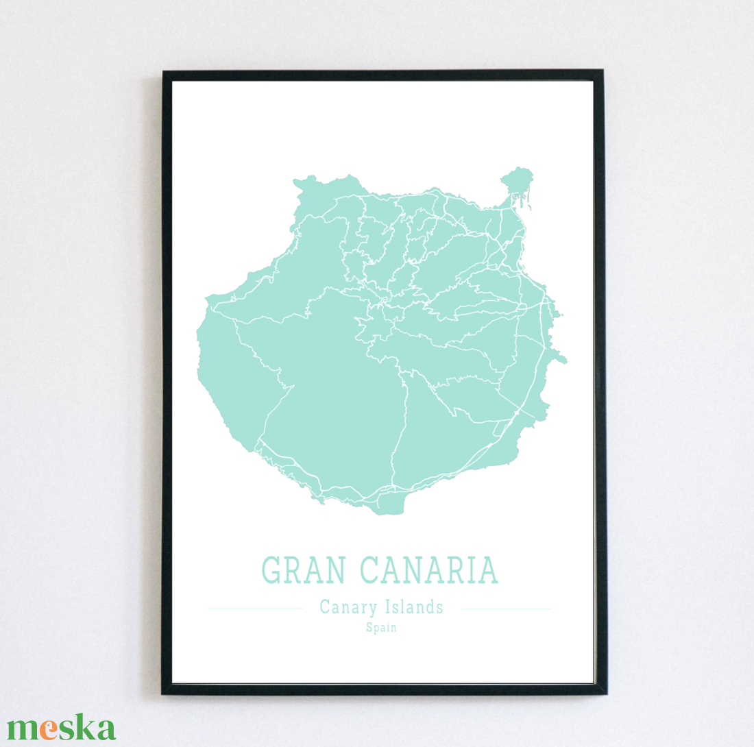 GRAN CANARIA (Kanári-szigetek) színes minimalista dekorációs térkép - otthon & lakás - dekoráció - kép & falikép - poszter - Meska.hu