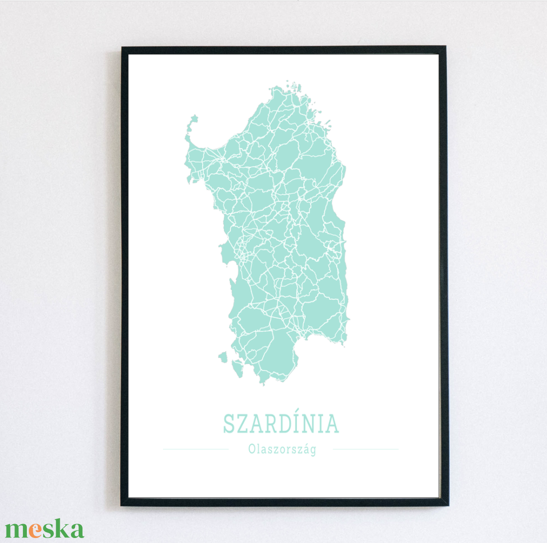 Szardínia (Olaszország) színes minimalista dekorációs térkép - otthon & lakás - dekoráció - kép & falikép - poszter - Meska.hu