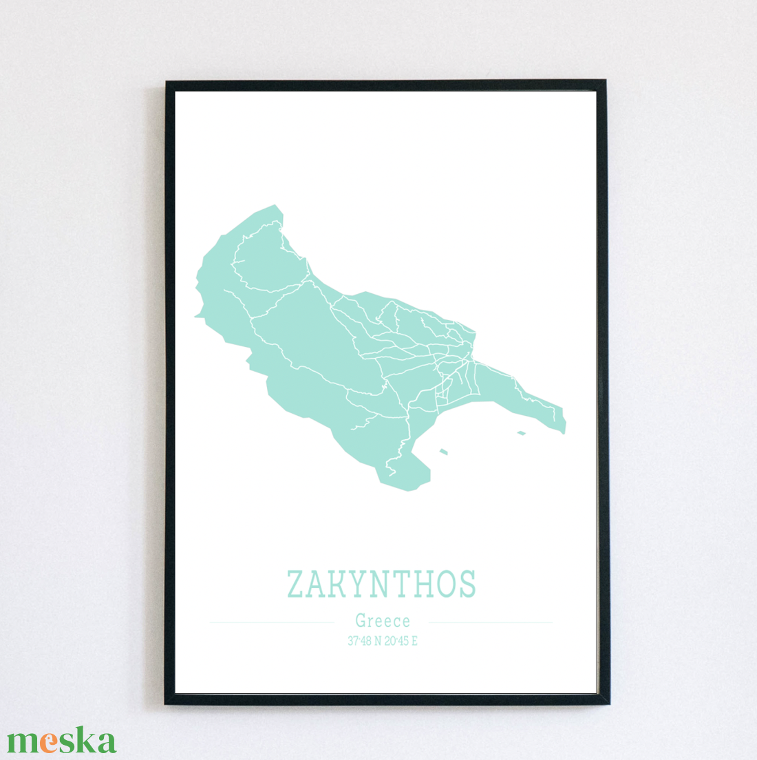 ZAKYNTHOS (Görögország) színes minimalista dekorációs térkép - otthon & lakás - dekoráció - kép & falikép - poszter - Meska.hu