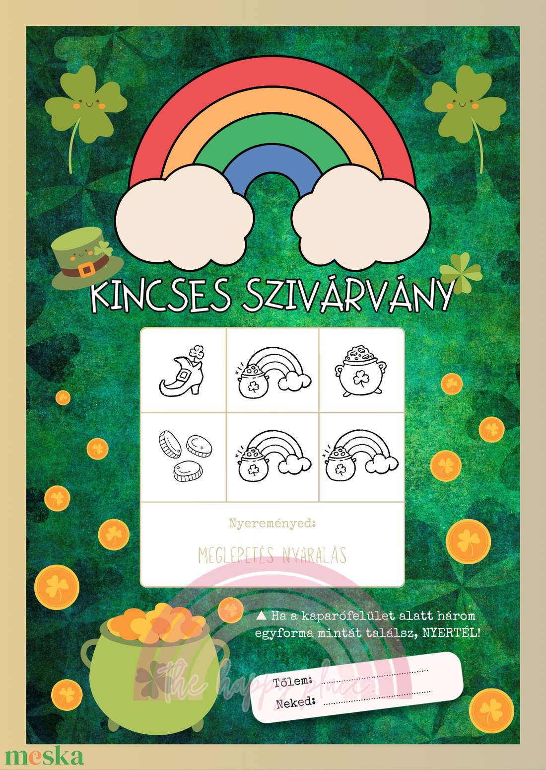 Kaparós kártya / Kincses szivárvány / Ajándék, születésnap, névnap, ünnep, céges / Kaparós sorsjegy - otthon & lakás - papír írószer - képeslap & levélpapír - Meska.hu