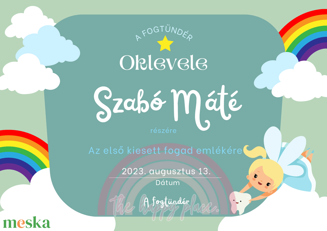 Oklevél a fogtündértől / Első fog / Fogzási napló / Oklevél 4. - otthon & lakás - babaszoba, gyerekszoba - babaszoba kép - Meska.hu