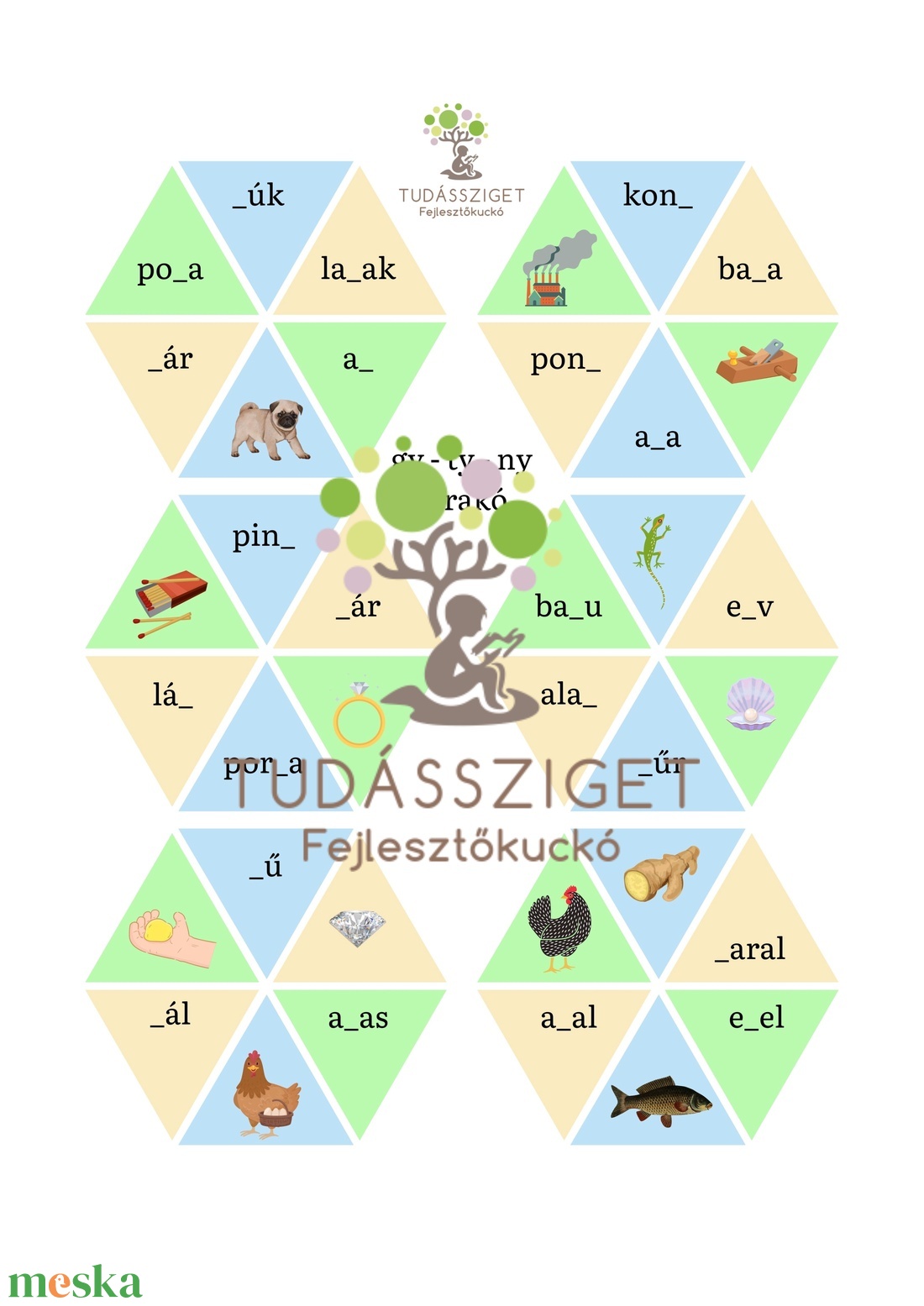 gy-ty-ny hatszögletű kirakó - játék & sport - készségfejlesztő és logikai játék - oktató játékok - Meska.hu