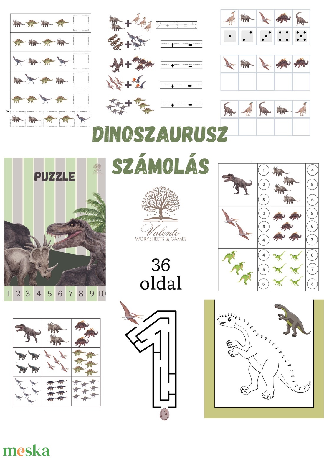 Dinoszaurusz számolás - játék & sport - készségfejlesztő és logikai játék - oktató játékok - Meska.hu