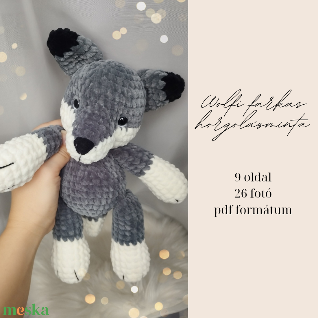 Wolfi plüss farkas horgolásminta amigurumi amigurumi - diy (csináld magad) - szabásminta, útmutató - horgolási minta - Meska.hu