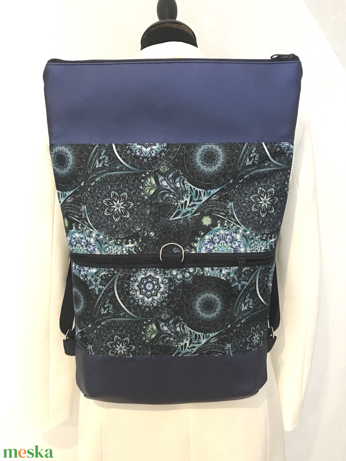 Türkiz mandala mintás rolltop hátizsák/hátitáska, vízálló - táska & tok - hátizsák - roll top hátizsák - Meska.hu