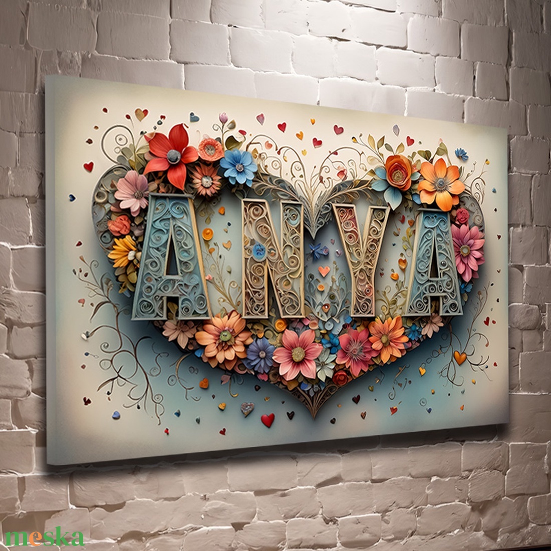 ANYA felirat virágokkal 8  vászonkép 60x40 cm - otthon & életmód - dekoráció - kép & falikép - vászonkép - Meska.hu