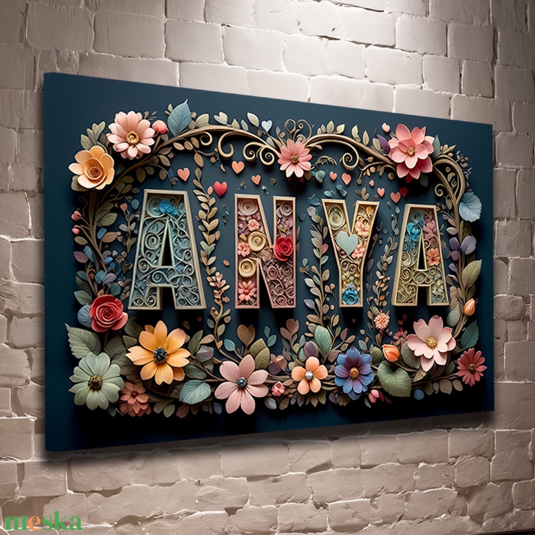 ANYA felirat virágokkal 13  vászonkép 60x40 cm - otthon & életmód - dekoráció - kép & falikép - vászonkép - Meska.hu