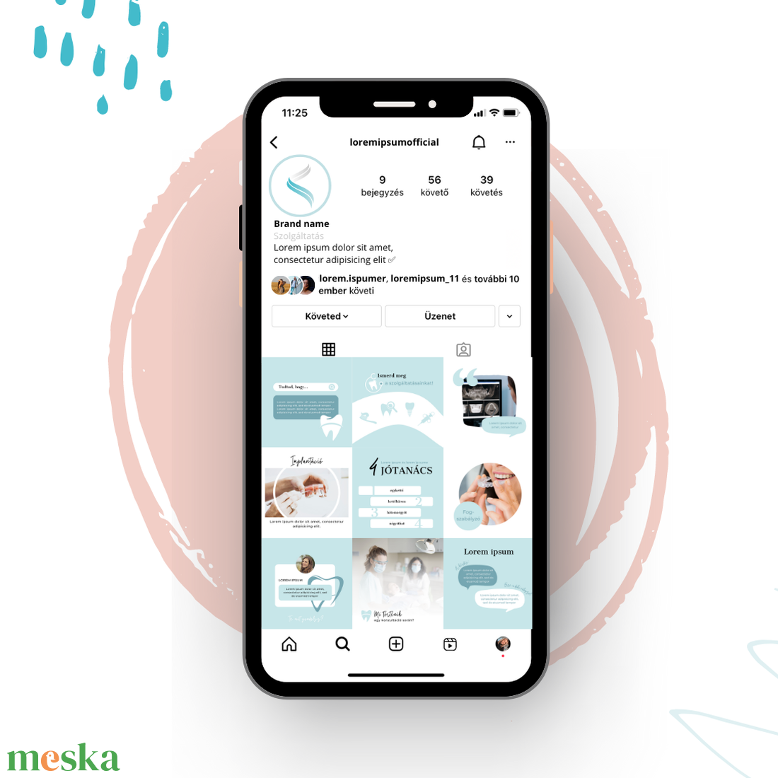 Egyéni Istagram feed - Fogászat PuzzleFeed Canva template - művészet - grafika & illusztráció - digitális - Meska.hu