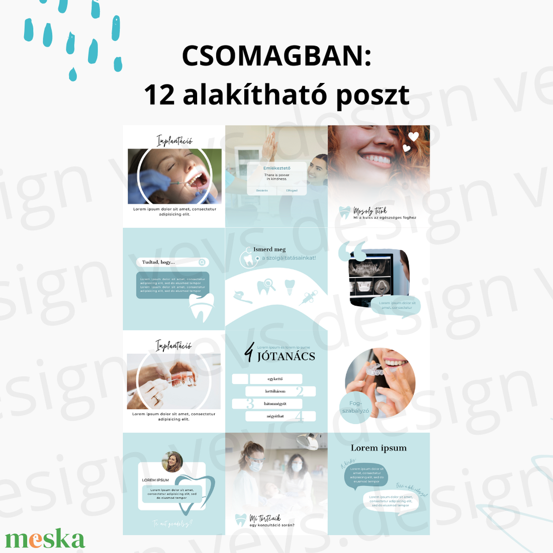 Egyéni Istagram feed - Fogászat PuzzleFeed Canva template - művészet - grafika & illusztráció - digitális - Meska.hu