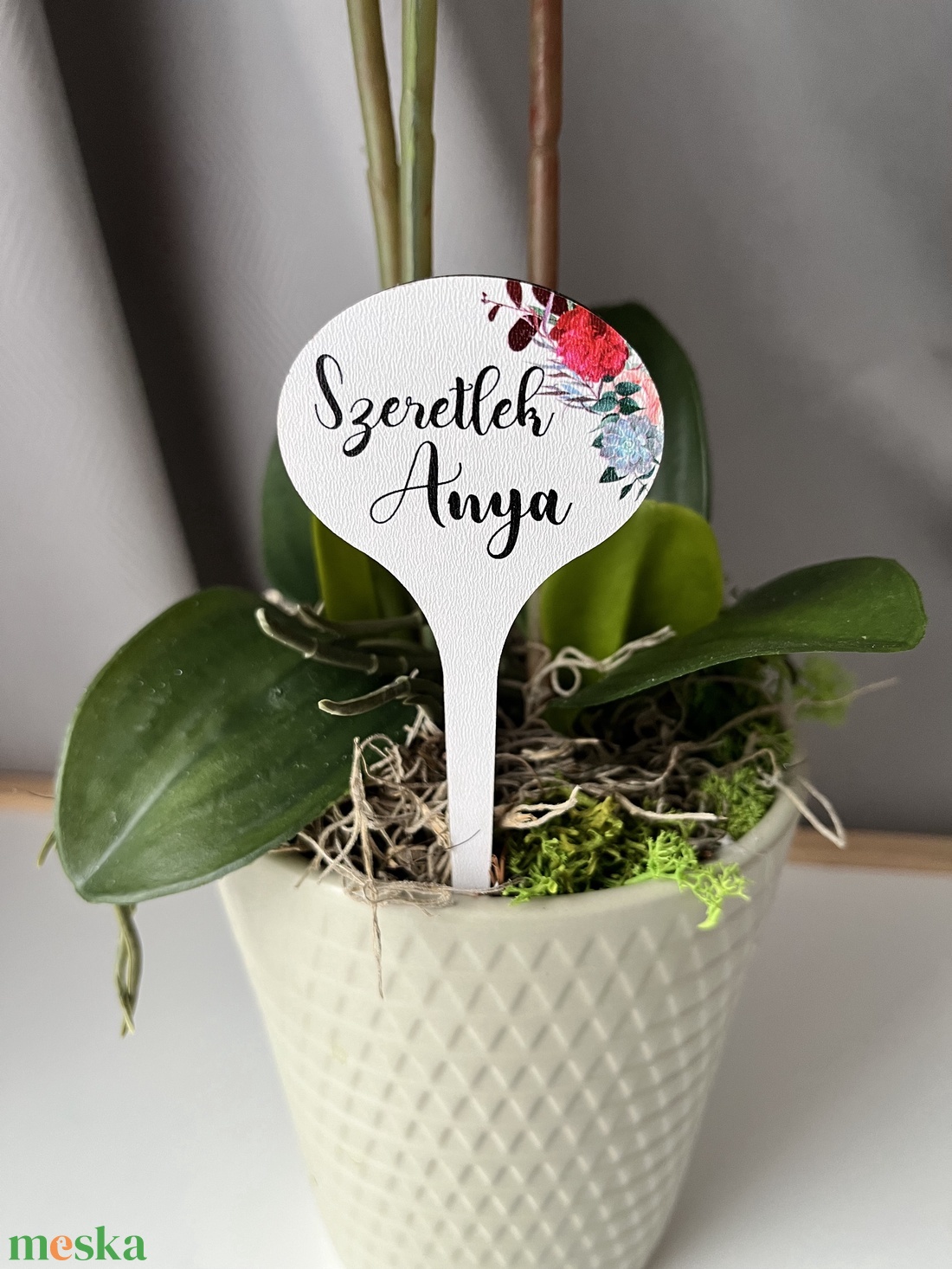 Selyemvirág orchidea / Örök orchidea kerámia kaspóban, felirattal anyák napjára - otthon & életmód - dekoráció - virágdísz és tartó - csokor & virágdísz - Meska.hu