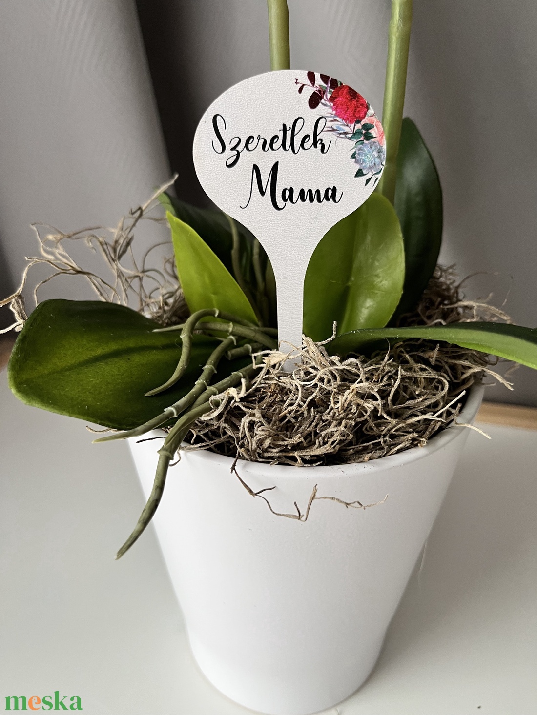 Selyemvirág orchidea / Örök orchidea kerámia kaspóban, felirattal anyák napjára - otthon & életmód - dekoráció - virágdísz és tartó - csokor & virágdísz - Meska.hu