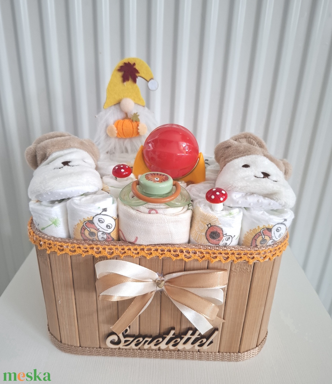 Őszi kis manó baba box, pelenkatorta 2-5 kg pelenkatorony, babaváró csomag - játék & sport - babalátogató ajándékcsomag - Meska.hu