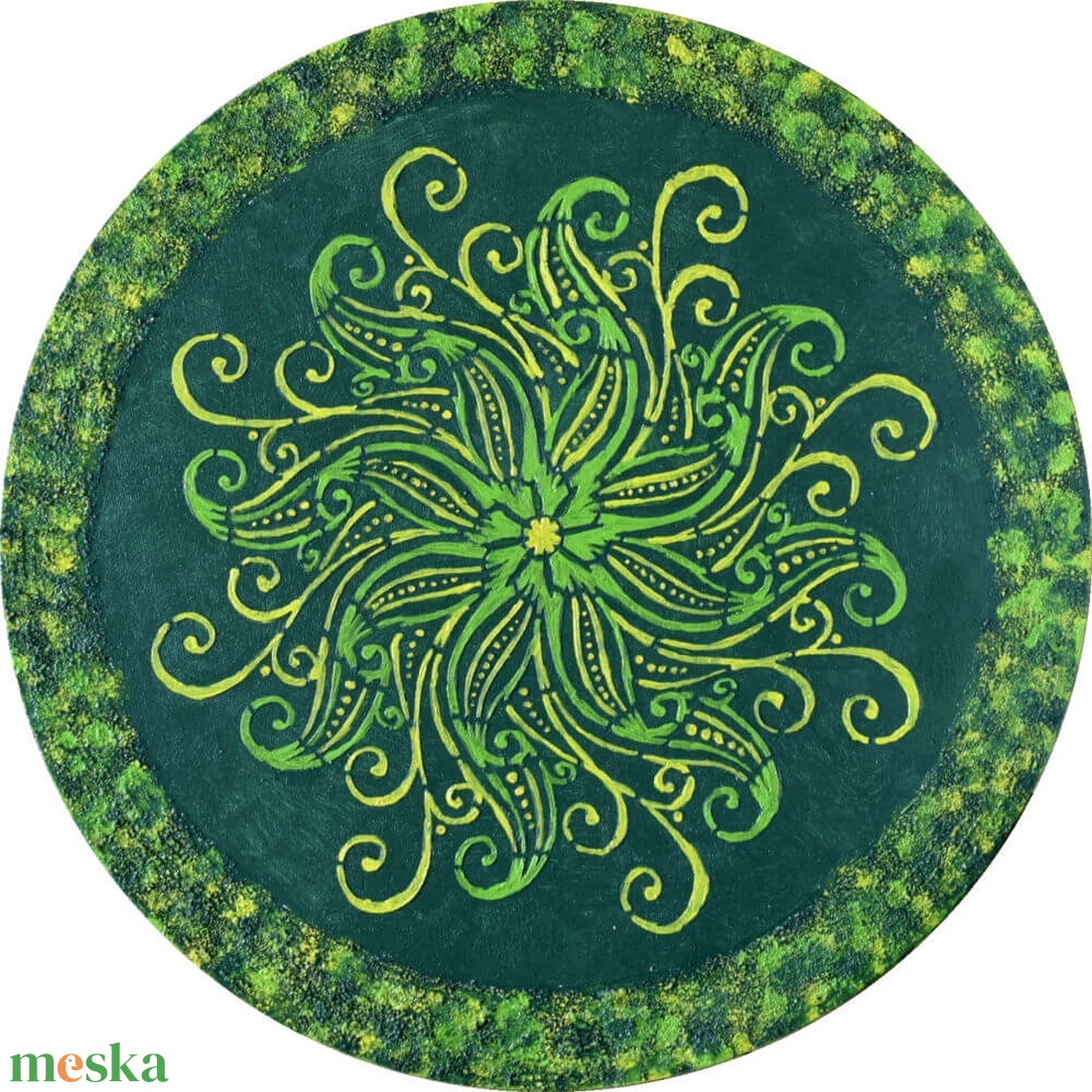 Mandala - Zöld béke, 40 cm átmérőjű, domborműves kép - művészet - más művészeti ág - Meska.hu