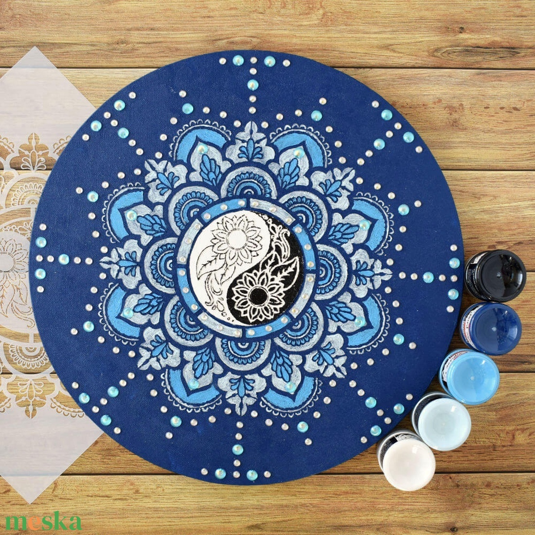 Mandala - Kék egyensúly, 40 cm átmérőjű, domborműves kép - művészet - más művészeti ág - Meska.hu