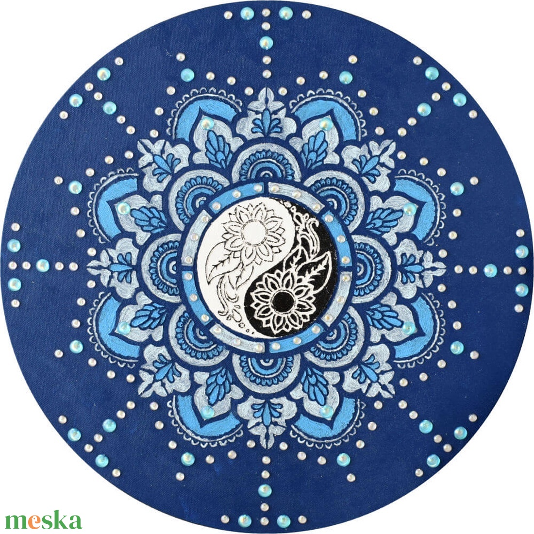 Mandala - Kék egyensúly, 40 cm átmérőjű, domborműves kép - művészet - más művészeti ág - Meska.hu