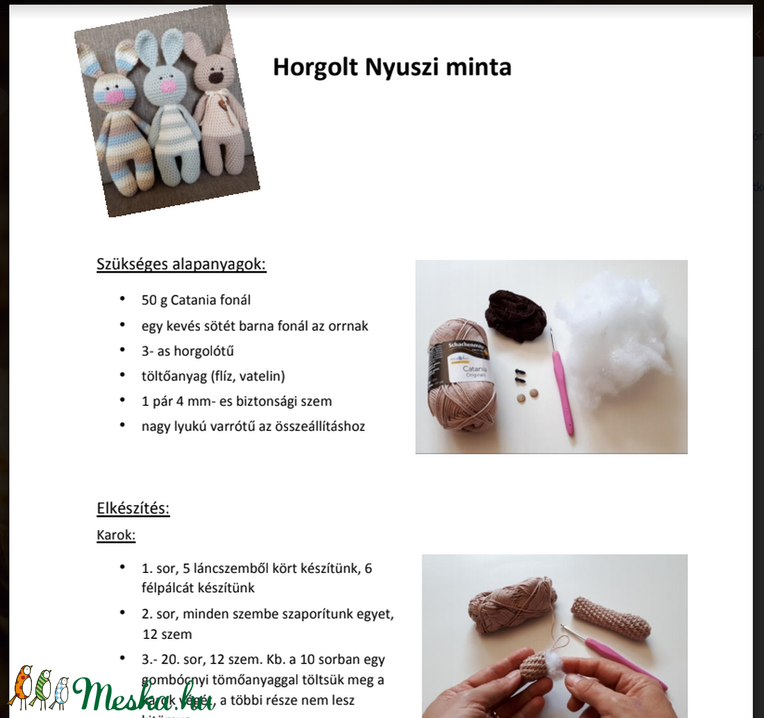 Nyuszi horgolás Pdf minta  -  - Meska.hu