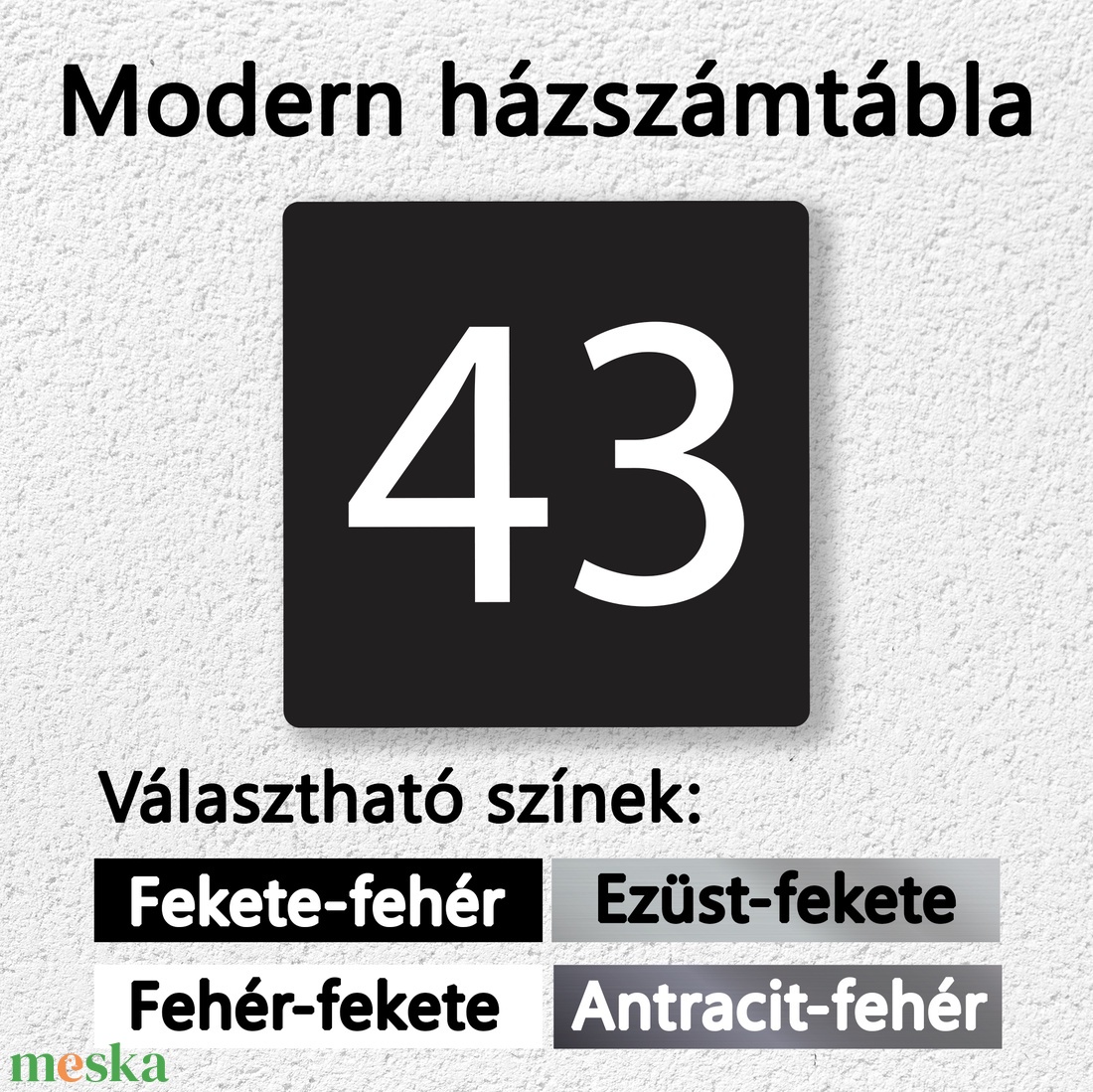 Modern minimalista házszámtábla, elegáns gravírozott házszám - otthon & életmód - ház & kert - házszám - Meska.hu