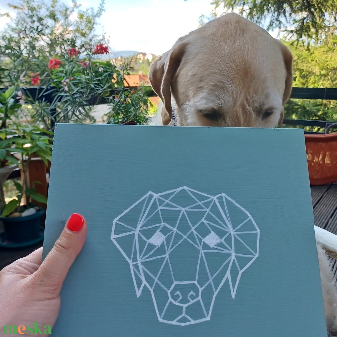 Geometrikus labrador mintájú fa falikép - otthon & életmód - dekoráció - kép & falikép - fából készült kép - Meska.hu