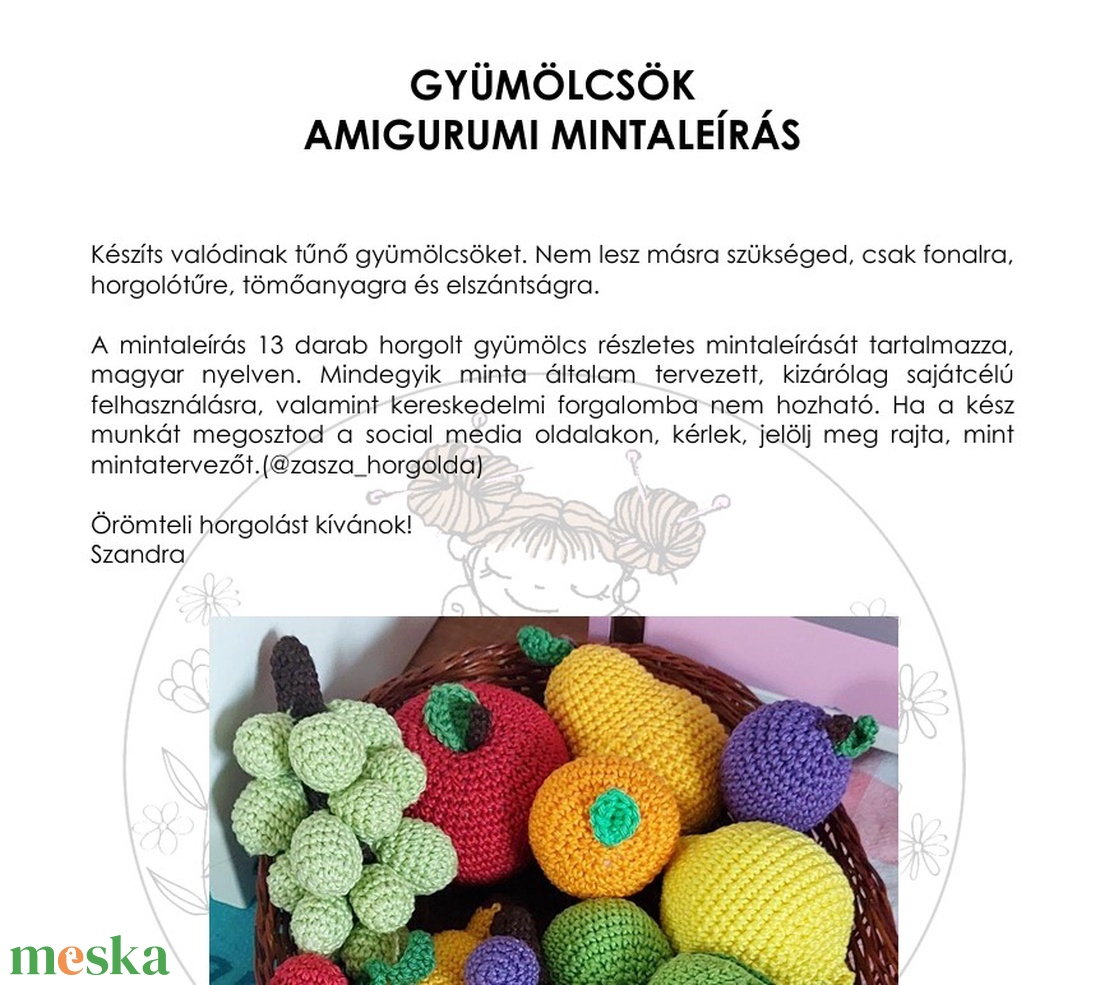 MINTALEÍRÁS-gyümölcsök - diy (csináld magad) - szabásminta, útmutató - horgolási minta - Meska.hu