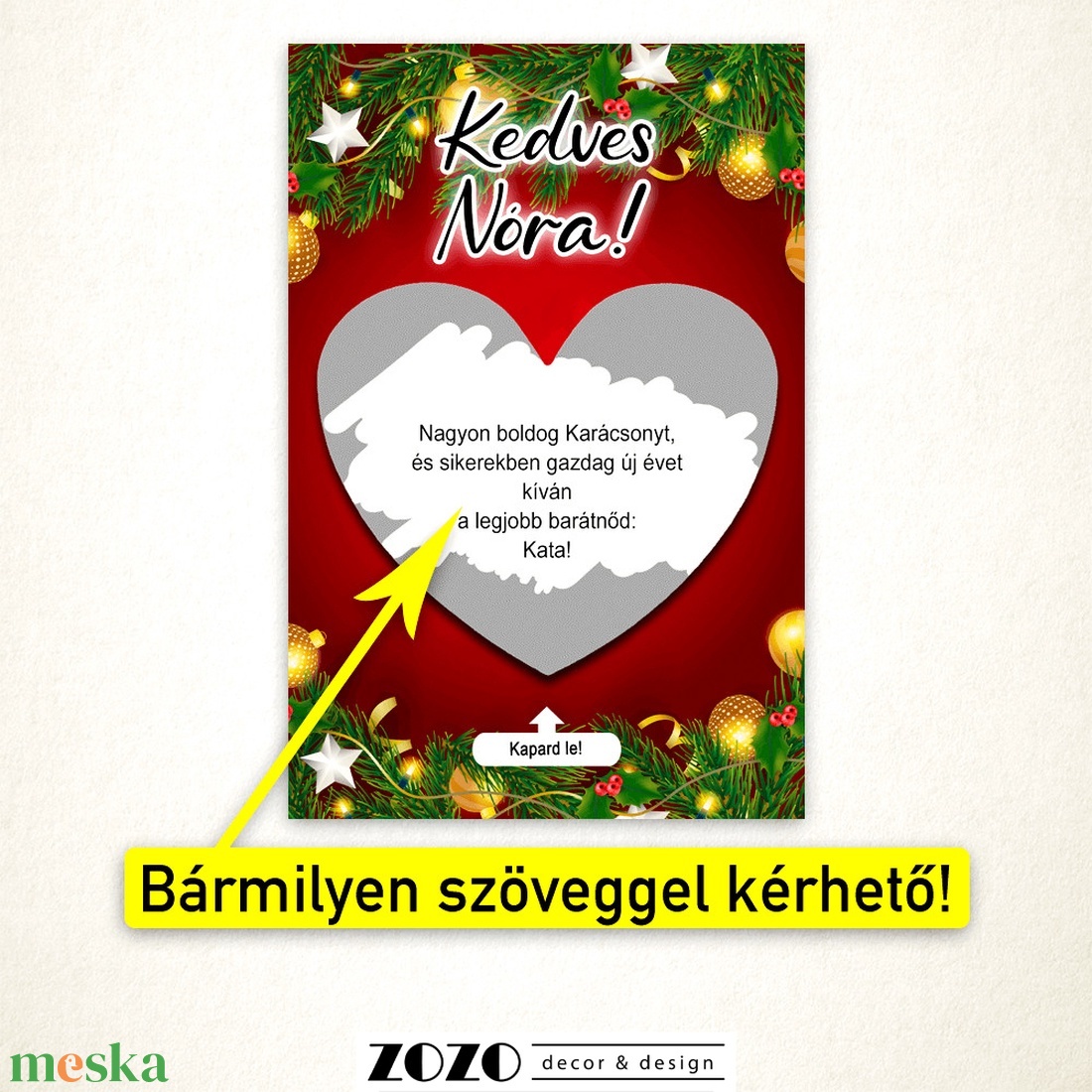 Karácsonyi egyedi kaparós üdvözlőkártya általad megadott saját szöveggel személyre szabott felkérő bejelentő ajándék - otthon & életmód - papír írószer - képeslap & levélpapír - Meska.hu