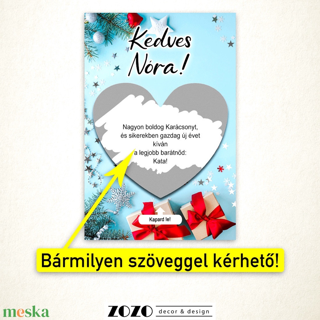 Karácsonyi egyedi kaparós üdvözlőkártya általad megadott saját szöveggel személyre szabott felkérő bejelentő ajándék - otthon & életmód - papír írószer - képeslap & levélpapír - Meska.hu
