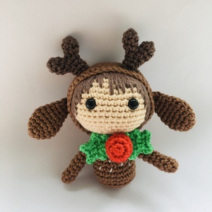 Horgolt mini rénszarvas karácsonyi kinézettel - Amigurumi szarvas figura (Rudolf), Karácsony, Karácsonyi lakásdekoráció, Karácsonyi manók, figurák, Horgolás, MESKA