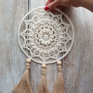 Horgolt mandala falidísz, álomfogó, függődísz, fali dekoráció 20 cm - otthon & életmód - dekoráció - fali és függő dekoráció - álomfogó - Meska.hu