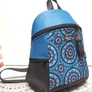 MAXIM BackPack L hátizsák - Mandalák kék fekete alapon textilbőr pántokkal 36x28x16, Táska & Tok, Hátizsák, Hátizsák, Varrás, MESKA