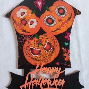 Vidám tökök halloweeni ajtódísz , Otthon & Életmód, Dekoráció, Halloween, Halloweeni ajtódíszek és ablakdíszek, Decoupage, transzfer és szalvétatechnika, MESKA