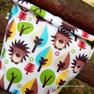 Uzsonnás zsák süni az erdőben Roll-up lunch bag - táska & tok - uzsonna- & ebéd tartó - ebéd tasak, doboz - Meska.hu