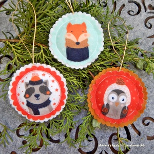 Gömb dísz szett winter forest animals , Karácsony, Karácsonyi lakásdekoráció, Karácsonyfadíszek, Varrás, Patchwork, foltvarrás, MESKA