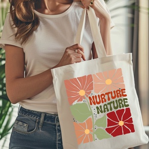 Nurture Nature Vászontáska  Gondozd a Természetet, Virágos Dizájn - táska & tok - bevásárlás & shopper táska - shopper, textiltáska, szatyor - Meska.hu