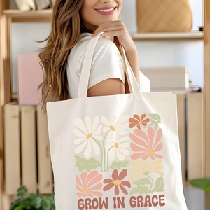 Grow in Grace Vászontáska  Kegyelem és Növekedés, Finom Virágok, Inspiráló Üzenet, Táska & Tok, Bevásárlás & Shopper táska, Shopper, textiltáska, szatyor, , MESKA