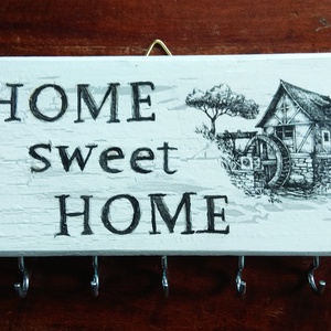 Home sweet home házikós fali kulcstartó vintage stílusban , Otthon & Lakás, Dekoráció, Fali és függő dekoráció, Fali kulcstartó, Decoupage, transzfer és szalvétatechnika, Famegmunkálás, MESKA