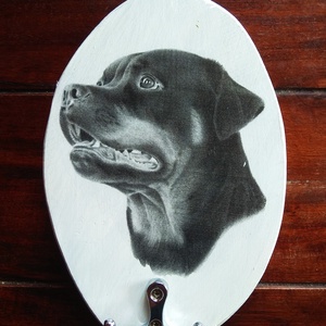 Fali póráz tartó Rottweiler kutyussal , Otthon & Lakás, Tárolás & Rendszerezés, Fali tároló, Decoupage, transzfer és szalvétatechnika, Famegmunkálás, MESKA