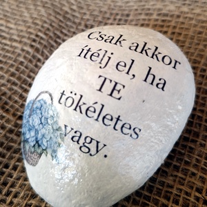 Csak akkor ítélj el,ha Te tökéletes vagy felirattal díszített festett kő. - otthon & életmód - dekoráció - asztal és polc dekoráció - kavics & kő - Meska.hu