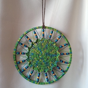 Horgolt mandala, függődísz - 18 cm - zöld-kék-sárga-lila - otthon & életmód - dekoráció - fali és függő dekoráció - függődísz - Meska.hu