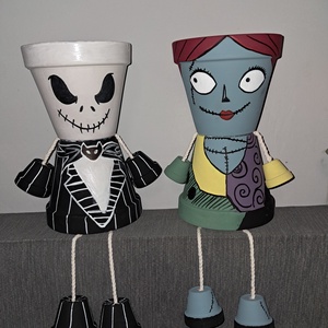 Jack és Sally cserépbaba  - kellékek & szerszámok - díszíthető tárgyak - cserép - Meska.hu