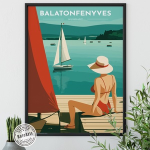 Balaton, Retro hangulatú poszter (változtatható felirattal) - művészet - grafika & illusztráció - művészi nyomat - Meska.hu