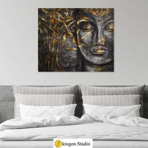 Buddha arany bambusszal 40x50 cm-es akril festmény - művészet - festmény - akril - Meska.hu