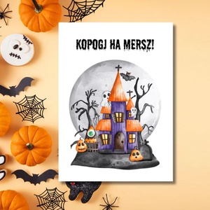 Halloween kép, kastély, szellem, ház, szellemház, kísértet, Halloween party dekoráció, falikép, halloween dekor, Otthon & Lakás, Dekoráció, Halloween, Halloweeni ajtódíszek és ablakdíszek, Fotó, grafika, rajz, illusztráció, MESKA