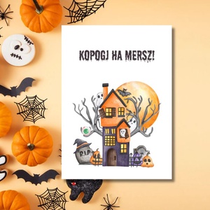 Halloween kép, kastély, szellem, ház, szellemház, kísértet, Halloween party dekoráció, falikép, halloween dekor, Otthon & Lakás, Dekoráció, Halloween, Halloweeni ajtódíszek és ablakdíszek, Fotó, grafika, rajz, illusztráció, MESKA