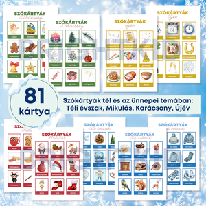 Nyomtatható 81db-os szókártya csomag - Tél, Mikulás, Karácsony, Újév , Játék & Sport, Készségfejlesztő és Logikai játék, Oktató játékok, Fotó, grafika, rajz, illusztráció, MESKA