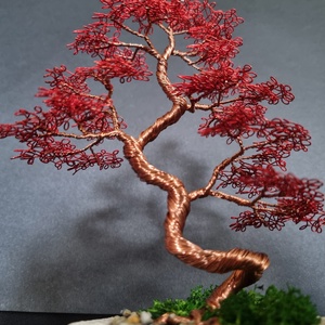 Piros drót bonsai - otthon & életmód - dekoráció - asztal és polc dekoráció - bonsai - Meska.hu