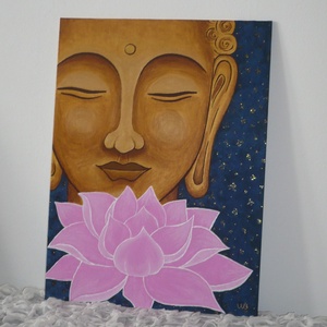 Arany Buddha Lótusszal - egyedi akril festmény, falikép 30x40 - művészet - festmény - akril - Meska.hu