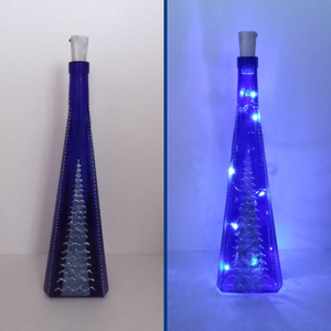 Kék-ezüst üveglámpás - egyedi festett üveg bottlelamp - otthon & életmód - lámpa - hangulatlámpa - Meska.hu